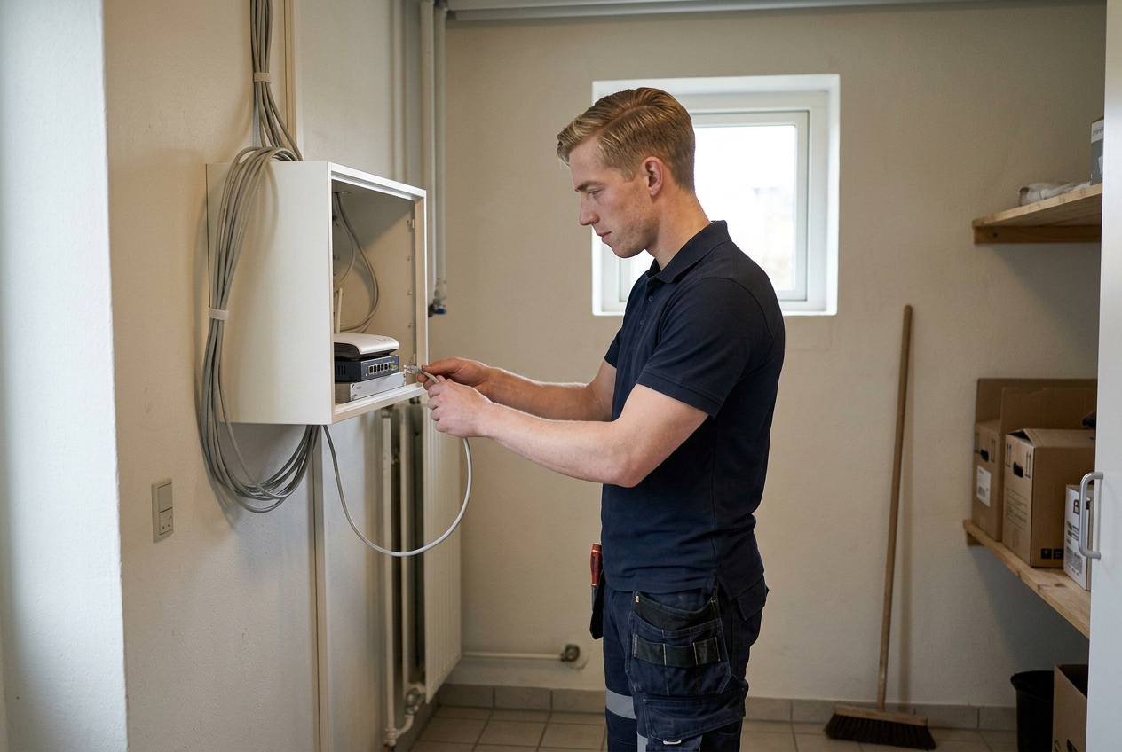 Tekniker fra Toft Teknik hjælper med netværk opsætning i ballerup
