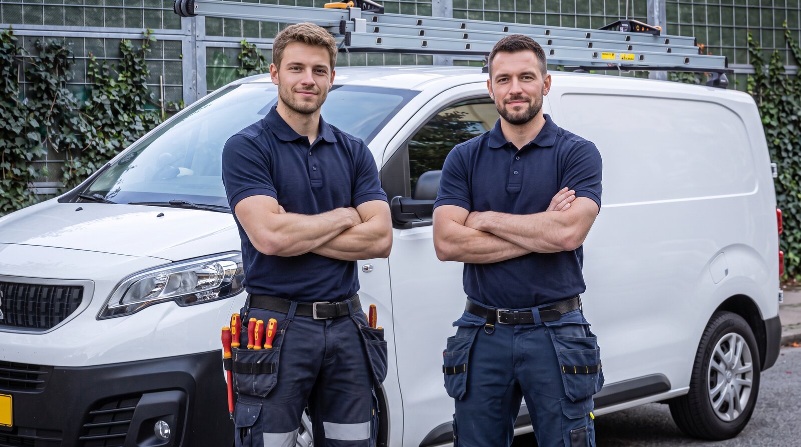 To teknikere fra Toft Teknik ved servicebilen