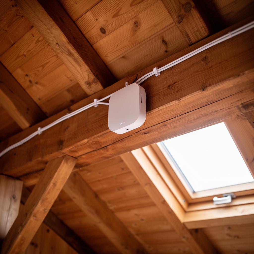 Access point monteret under tagspær på loftet