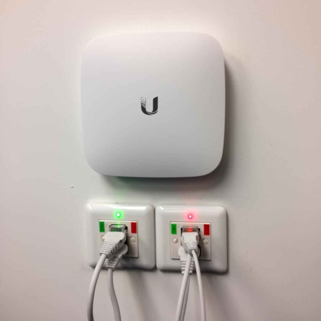 Access point monteret over netværksstik på kontor