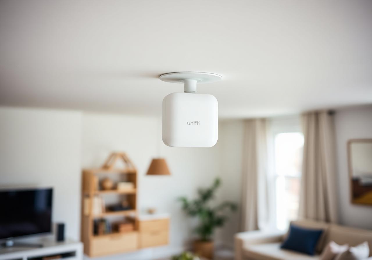 Professionelt WiFi access point monteret i loftet