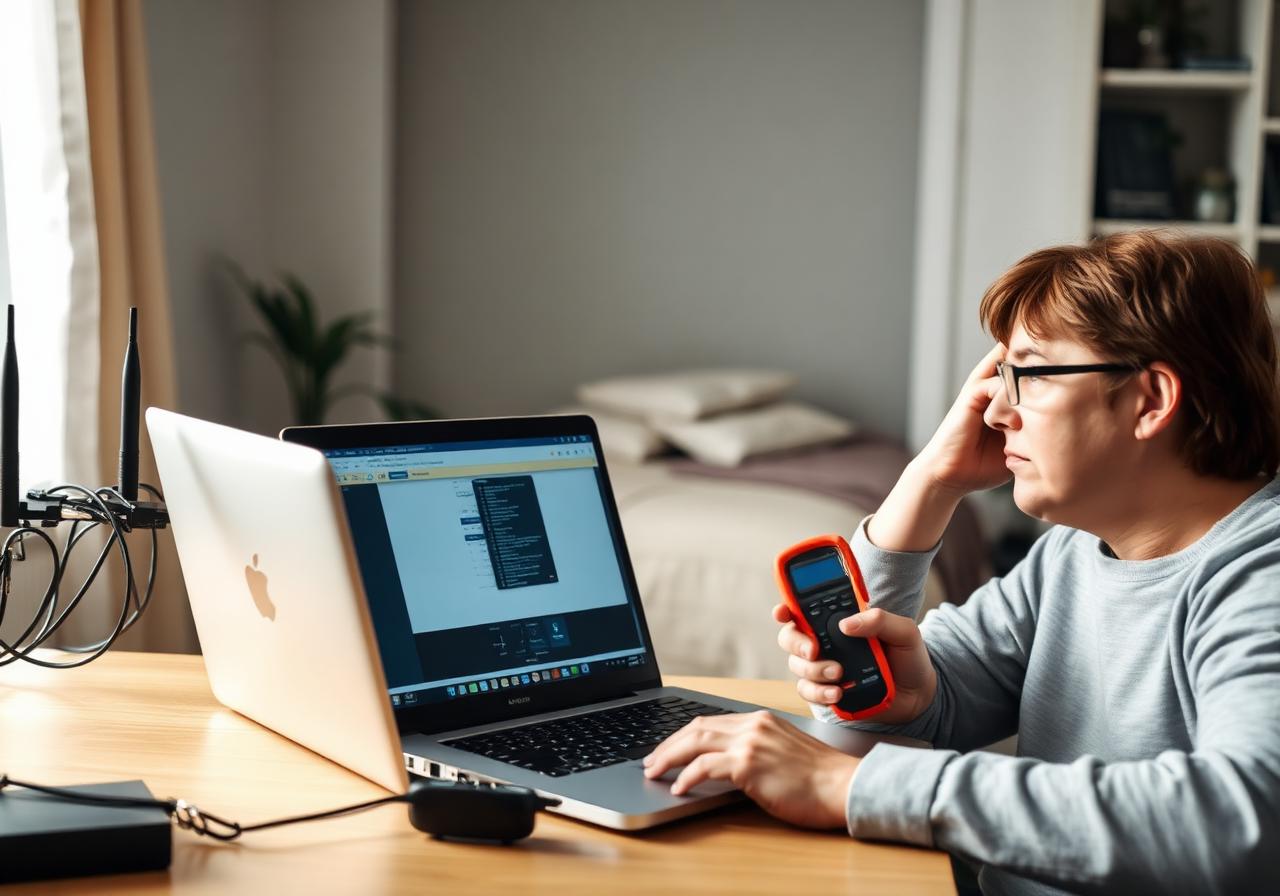 Tekniker fejlsøger internetforbindelse